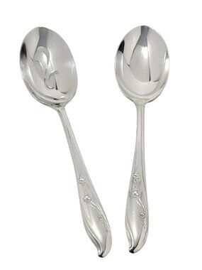 Vintage 1847 Rogers Bros "Springtime" Silverplate Serving Spoons - Set of 2